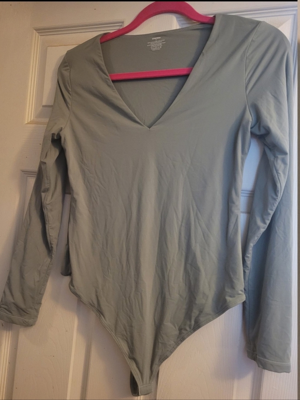 V-Neck Long Sleeve Bodysuit - Sage Green, size XL